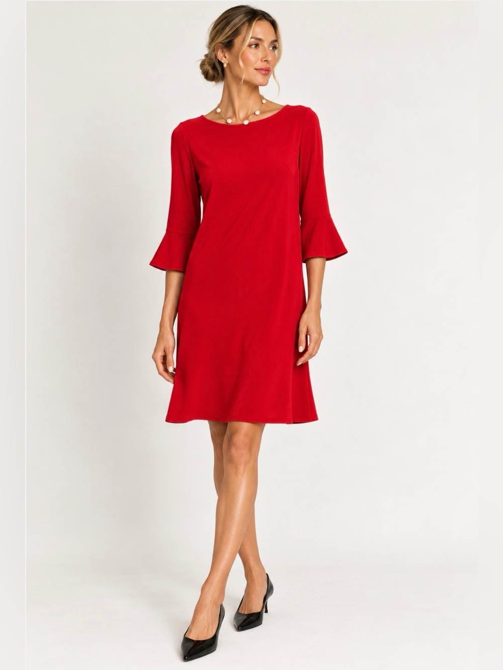 Lauren Ralph Lauren Red Bell-Sleeve Midi Dress